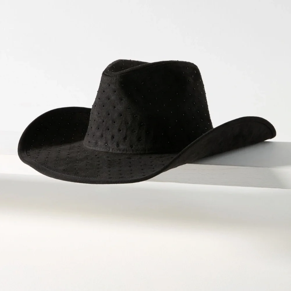 Anthropologie Sparkle Suede Rancher Hat Black NWOT - Picture 1 of 6